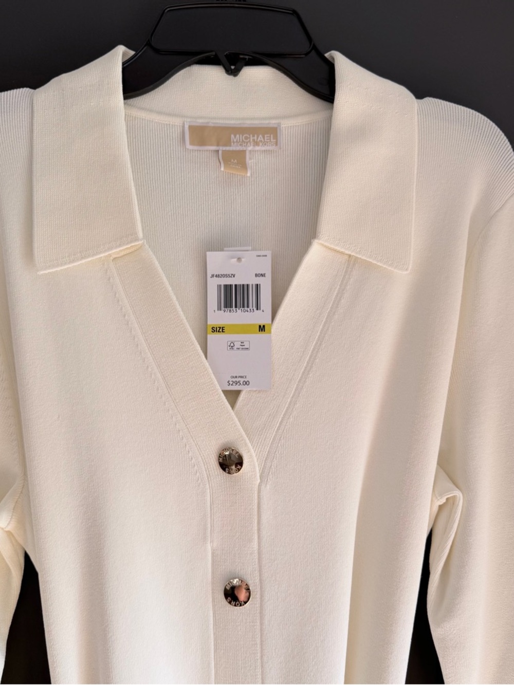 Michael KORS Stretch Signature Viscose Belted Gold Chain Midi Dress Ivory Medium - Picture 6 of 13